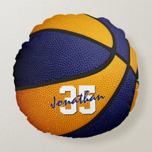orange blue school colours boys girls basketball round cushion