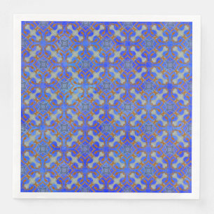 Orange, Blue Scrolled Diamond Pattern Napkin