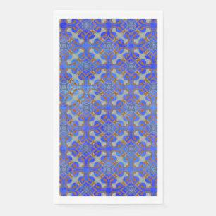 Orange, Blue Scrolled Diamond Pattern Napkin