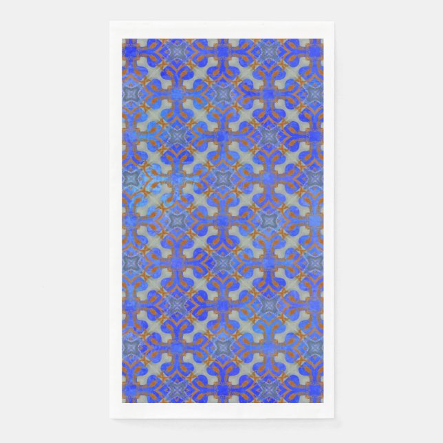 Orange, Blue Scrolled Diamond Pattern Napkin (Front)