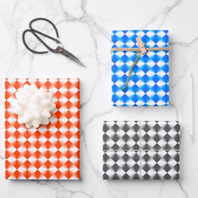 Orange Blue Silver Plaid Pattern  Wrapping Paper Sheet (Front)