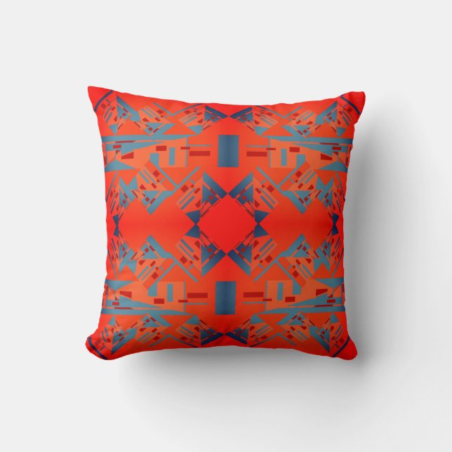 Orange Blue Southwest Look Tribal Art Mosaic Cushion (Front)