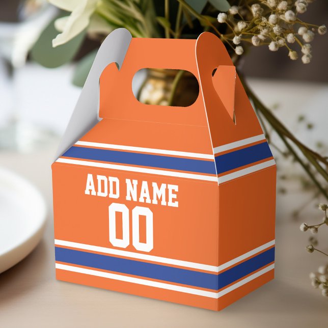 Orange Blue Sports Jersey with Name and Number Favour Box (Personalized favor box - birthday party)
