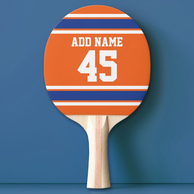 Orange Blue Sports Jersey with Name and Number Ping Pong Paddle (Custom Ping Pong Paddle - Team or College colors Sports Jersey)