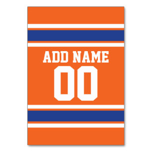 Orange Blue Sports Jersey with Name and Number Table Number