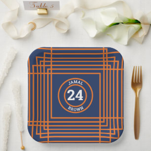 Orange & Blue Sports Theme Paper Plate
