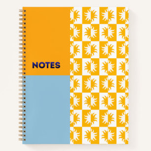 Orange Blue Sunburst Chequerboard Notebook - L