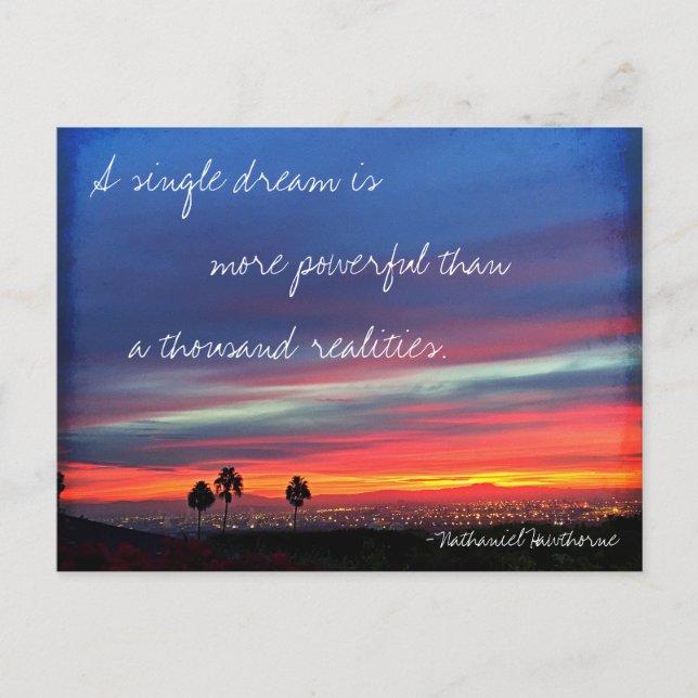 Orange Blue Sunset Single Dream Powerful Quote Postcard (Front)