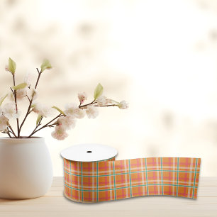 Orange & Blue Tartar plaid summer Satin Ribbon