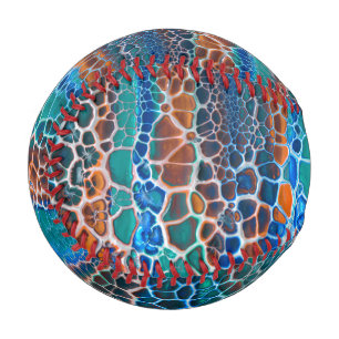 Orange Blue Teal Stained Glass Abstraction Baseball