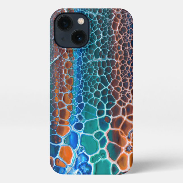 Orange Blue Teal Stained Glass Abstraction iPhone Case (Back)