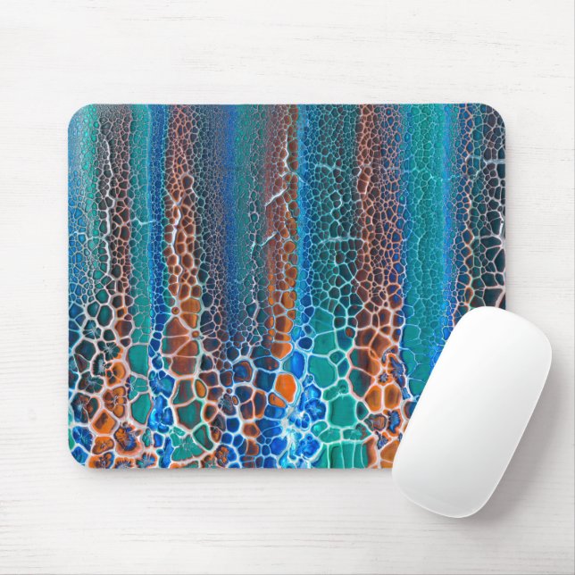 Orange Blue Teal Stained Glass Abstraction Mouse Mat (With Mouse)