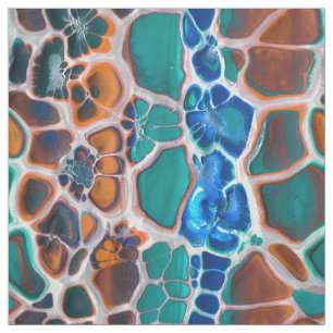 Orange Blue Teal Stained Glass Abstraction Pattern Fabric