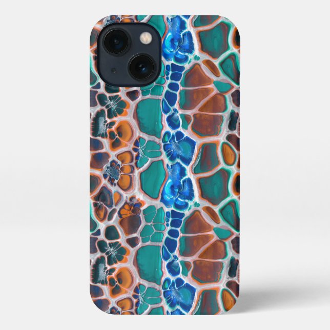 Orange Blue Teal Stained Glass Abstraction Pattern iPhone Case (Back)