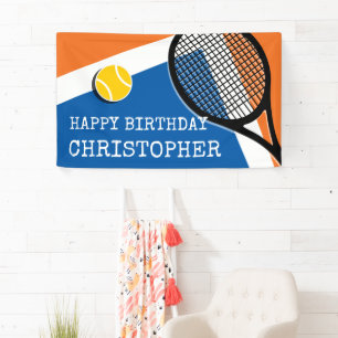 Orange - blue tennis court, customisable banner