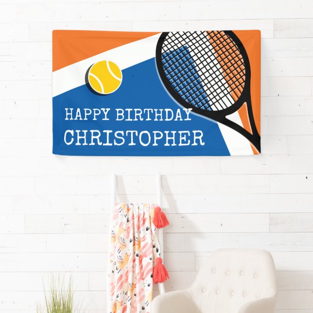Orange - blue tennis court, customisable banner (Insitu)