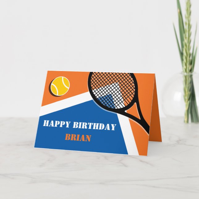 Orange - blue tennis court customisable card (Front)