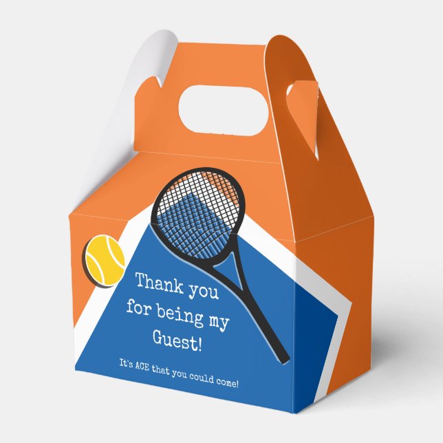 Orange - blue tennis court, customisable favour box (Front Side)