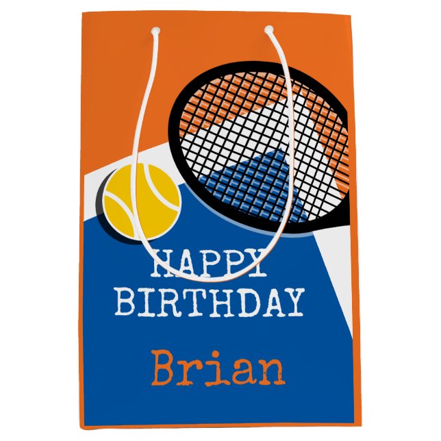 Orange - blue tennis court, customisable medium gift bag (Front)