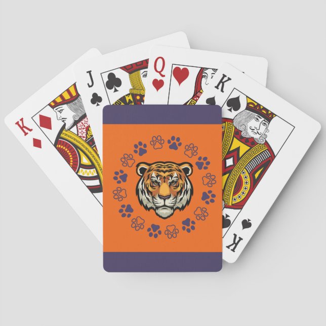 Orange & Blue Tiger Head Playing Cards (Back)