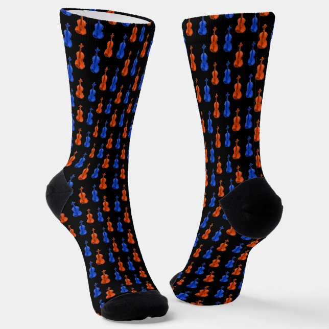 Orange Blue Violin Pattern Socks (Angled)