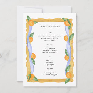 Orange Blue White Chinoiserie Luncheon Menu Card