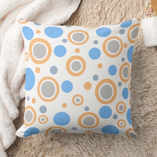Orange Blue White Silver Polka Dots Cushion (Blanket)