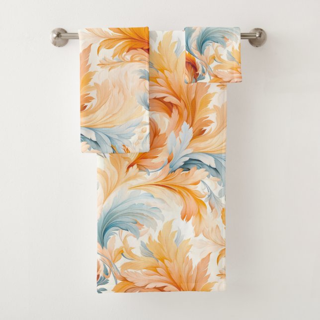 Orange Blue Wildflower Feather Bath Towel Set (Insitu)