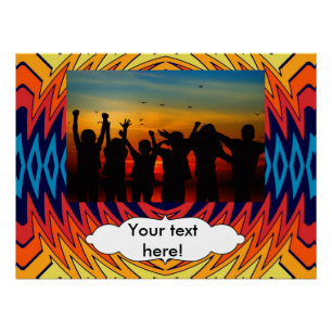 Orange blue windmill abstract design poster