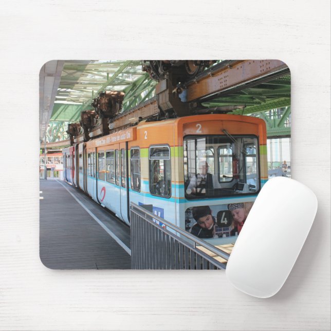 Orange Blue Wuppertal Floating Train Mouse Mat (With Mouse)