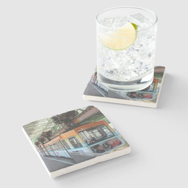Orange Blue Wuppertal Floating Train Stone Coaster (Side)