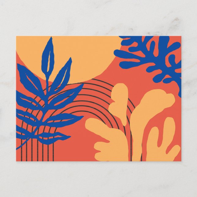 Orange Blue Yellow Abstract Botanical Shapes  Postcard (Front)