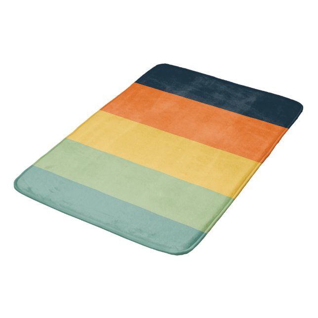 Orange, blue, yellow and green stripes bath mat (Angled)