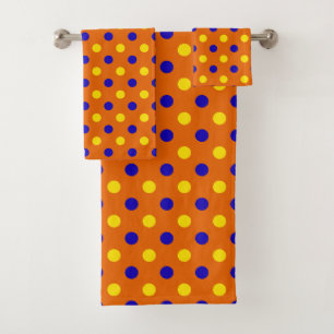 Orange Blue Yellow Polka Dots Design Bath Towel Set