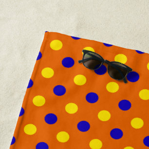 Orange Blue Yellow Polka Dots Design Beach Towel