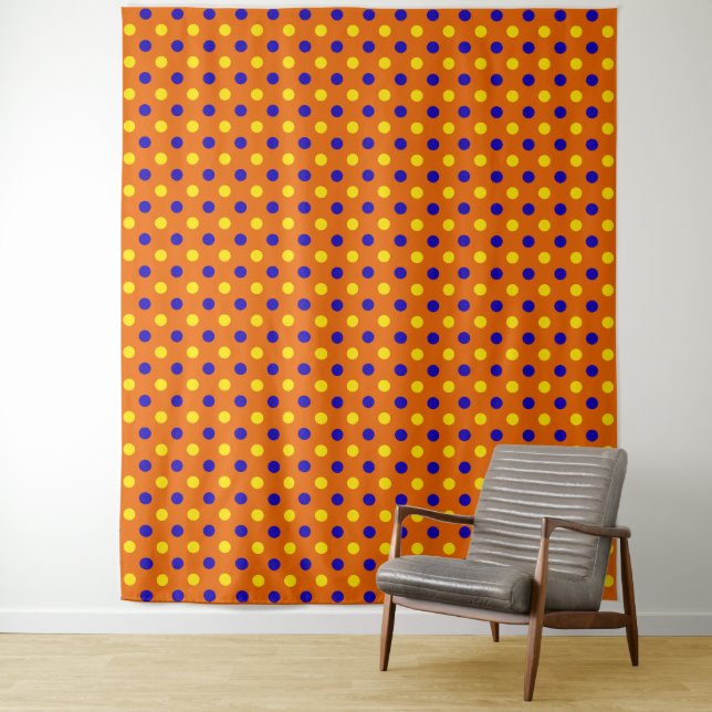 Orange Blue Yellow Polka Dots Design  Tapestry (In Situ)