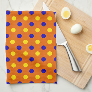 Orange Blue Yellow Polka Dots Design Tea Towel