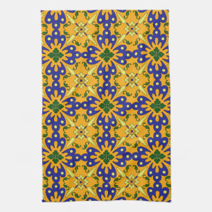 Orange Blue Yellow Spanish Tile Kitchen Towel