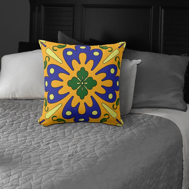 Orange Blue Yellow Spanish Tile Pattern Cushion (Creator Uploaded)