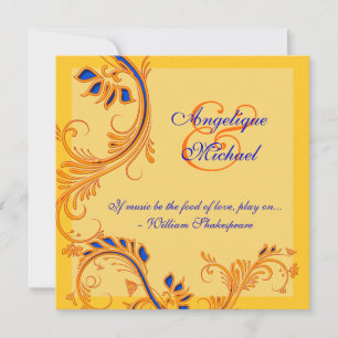 Orange blue yellow wedding anniversary engagement invitation