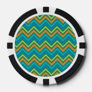 Orange Blue Zig Zag Lines Geometric Dinosaur Poker Chips
