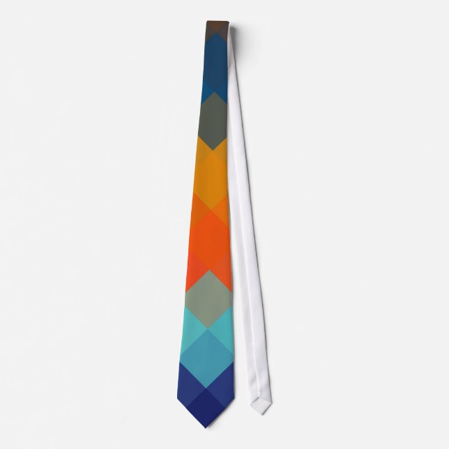 Orange Blue Zigzag Seamless Pattern Tie (Front)