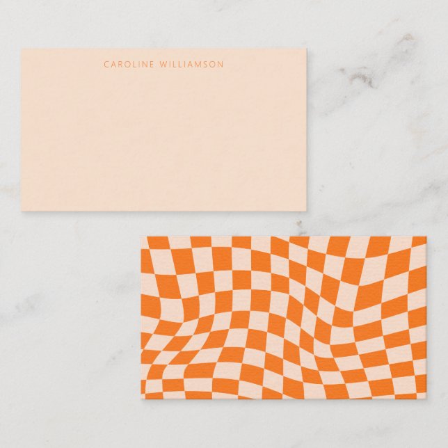 Orange Blush Abstract Chequerboard Custom Name  Card (Front/Back)