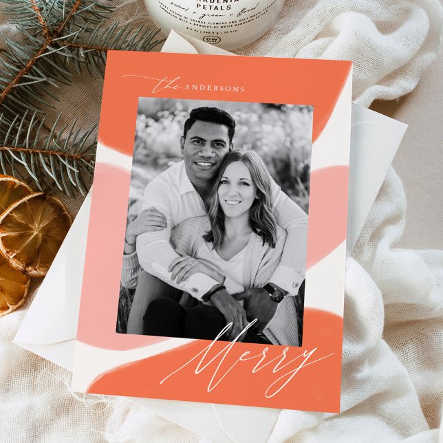 Orange & Blush Abstract Shapes Holiday Photo Card (Creator Uploaded)