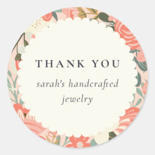 Orange Blush Ambrosia Floral Thank You Business Classic Round Sticker