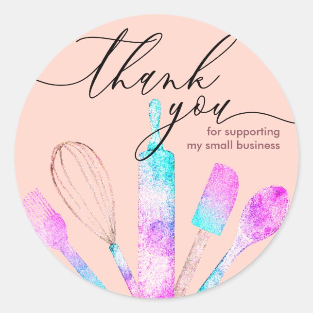 Orange Blush Pastry chef bakery thank you Classic Round Sticker (Front)