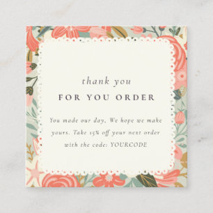 Orange Blush Teal Ambrosia Floral Thank You Order Square Business Card