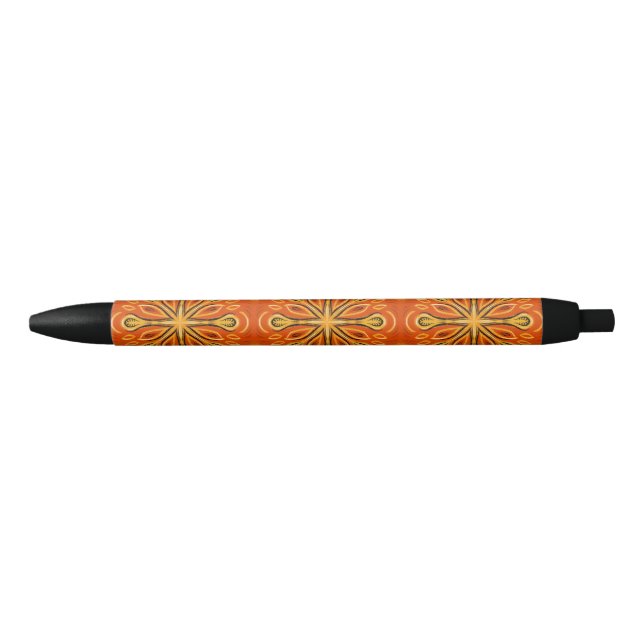 Orange Boho Abstract Flower Pattern Decorative Black Ink Pen (Front)