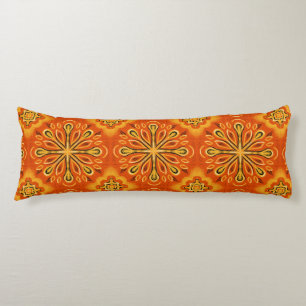 Orange Boho Abstract Flower Pattern Decorative Body Cushion
