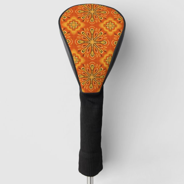 Orange Boho Abstract Flower Pattern Decorative Golf Head Cover (Front)